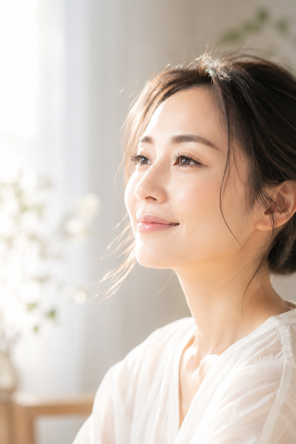 自然に上がったまつ毛の女性